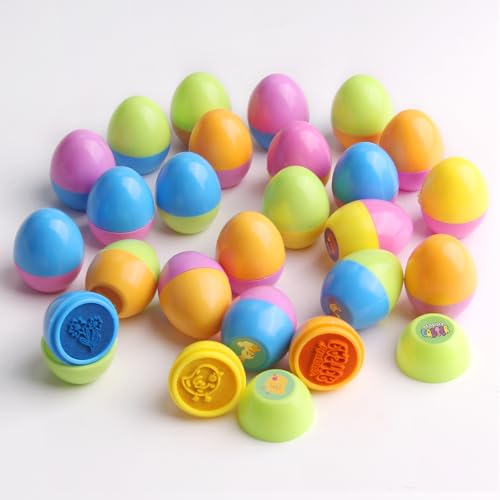 Xmart 24 Stück Osterei Kinderstempel Plastik Mini Stempel Kinder Set Mehrfarbige Niedliche Stempelset Osterhasen Eier für Ostergeschenke Kinder Osternkorb Stuffers Füllstoffe Ostern Partyzubehör von Xmart