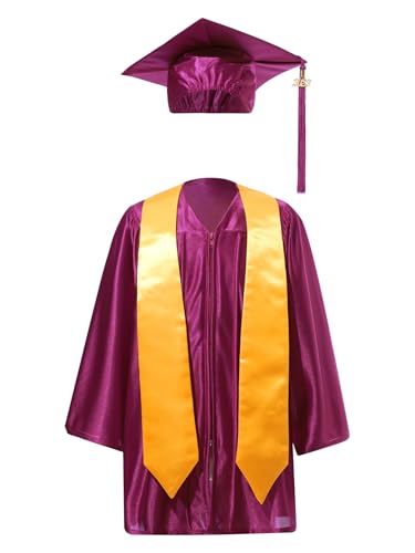 Xnihocha Bachelor Uniform Abschlussuniform für Kinder Unisex Kindergarten Graduation Gown Cap Uniform Abschluss Kittel Robe und Mützen-Set Burgundy 122-128 von Xnihocha