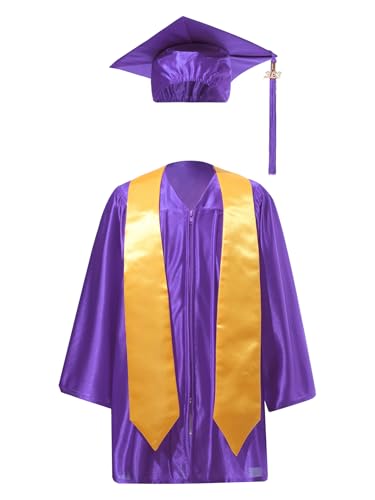 Xnihocha Bachelor Uniform Abschlussuniform für Kinder Unisex Kindergarten Graduation Gown Cap Uniform Abschluss Kittel Robe und Mützen-Set Violett 98-104 von Xnihocha