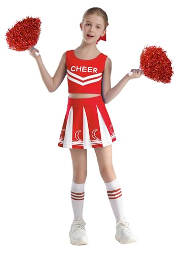 Xnihocha Cheerleaders Kostüm Kinder Cheerleadering Outfit Mädchen mit Pompoms und Socken Kostüm Karneval Halloween Kostümaufführung 5-16 Jahre Rot 98-104 Xnihocha Cheerleaders Kostüm Kinder Cheerleadering Outfit Mädchen mit Pompoms und Socken Kostüm Karneval Halloween Kostümaufführung 5-16 Jahre Rot 98-104 von Xnihocha