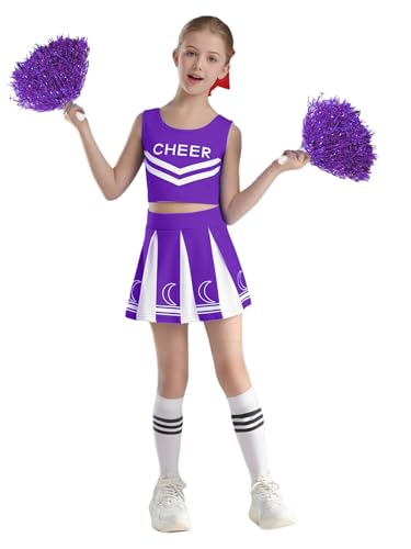 Xnihocha Cheerleaders Kostüm Kinder Cheerleadering Outfit Mädchen mit Pompoms und Socken Kostüm Karneval Halloween Kostümaufführung 5-16 Jahre Violett 134-140 Xnihocha Cheerleaders Kostüm Kinder Cheerleadering Outfit Mädchen mit Pompoms und Socken Kostüm Karneval Halloween Kostümaufführung 5-16 Jahre Violett 134-140 von Xnihocha