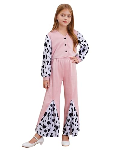 Xnihocha Cowgirl Cowboy Kostüm Mädchen Kleidung Langarm Jacke +Schlaghose Retro 70er Jahre Disco Halloween Fasching Mottoparty Rosa 170 von Xnihocha