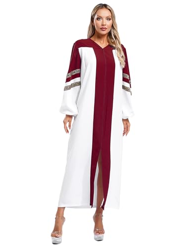 Xnihocha Damen Kirche Chor Minister Robe Lang Chorkleid Gewänder Robe Vintage-Stil Langarm Farbe Block Klerus Kittel Burgundy XXL von Xnihocha