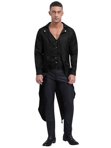 Xnihocha Halloween Kostüm Steampunk Jacke Herren Langarm Viktorianischen Gehrock Uniform Gothic Mäntel Smoking Zweireihige Festlich Anzug Schwarz S von Xnihocha