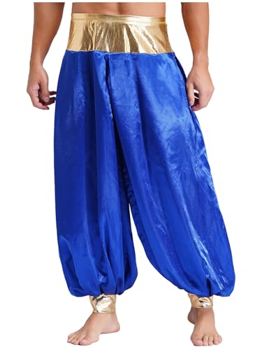 Xnihocha Herren Glänzend Laterne Lange Hosen Arabische Hose Prinz Kostüm Haremshose Karneval Kostüm Königsblau 4XL von Xnihocha