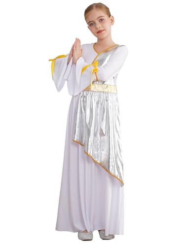 Xnihocha Kinder Mädchen Griechische Göttin Kostüm Langes Vintage Prinzessin Kleid Antike Toga für Halloween Karneval Silber 122-128 von Xnihocha