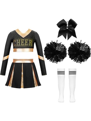 Xnihocha Mädchen Cheer Leader Kostüm Set 5Stück Festlich Tanzkostüm mit Socken Kopfbedeckung Und Pompons Party Outfits Ein weißer 158-164 von Xnihocha