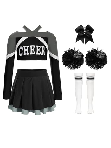 Xnihocha Mädchen Cheer leader Kostüm Kinder Uniform mit Pompons Kopfbedeckungen und Socken Pompon Kleid Cosplay Fest Karneval Halloween Schwarz-Weiss 170 Xnihocha Mädchen Cheer leader Kostüm Kinder Uniform mit Pompons Kopfbedeckungen und Socken Pompon Kleid Cosplay Fest Karneval Halloween Schwarz-Weiss 170 von Xnihocha