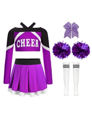 Xnihocha Mädchen Cheer leader Kostüm Kinder Uniform mit Pompons Kopfbedeckungen und Socken Pompon Kleid Cosplay Fest Karneval Halloween Violett 146-152 Xnihocha Mädchen Cheer leader Kostüm Kinder Uniform mit Pompons Kopfbedeckungen und Socken Pompon Kleid Cosplay Fest Karneval Halloween Violett 146-152 von Xnihocha