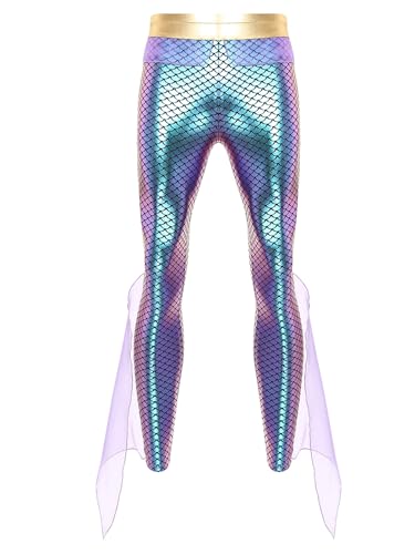 Xnihocha Meerjungfrau Leggings Herren Glänzende Slim Fit Hose Skinny Pants mit Flossen Karneval Festival Halloween Party Hosen Violett M von Xnihocha