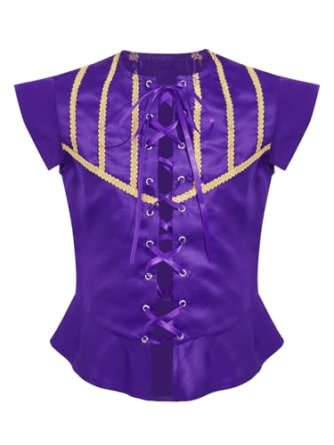 Xnihocha Mittelalter Kleidung Jungen Renaissance Weste Pirat Kostüm Gothic Mantel Cosplay Top mit Schnürung Oktoberfest Violett 158-164 von Xnihocha