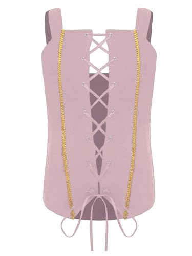 Xnihocha Mittelalter Renaissance Mädchen Schnürweste Pirate Kostüm Gothic Mantel Cosplay Top Ärmellos Wildlederweste Fasching Rosa 146-152 von Xnihocha