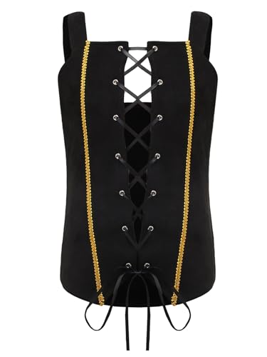 Xnihocha Mittelalter Renaissance Mädchen Schnürweste Pirate Kostüm Gothic Mantel Cosplay Top Ärmellos Wildlederweste Fasching Schwarz 158-164 von Xnihocha