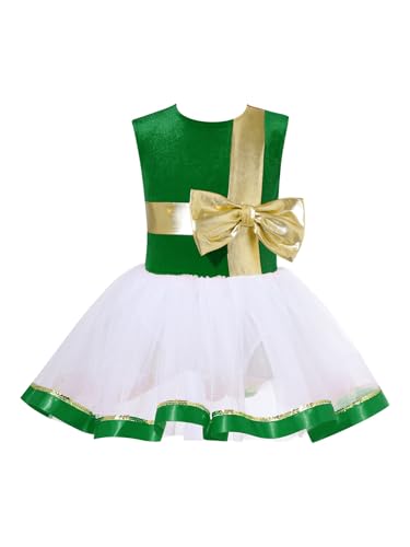 Xnihocha Weihnachtskostüm Kinder Mädchen Weinachten Ballett Tanzkleid Ärmellos Tütü Trikot Tanzkleidung Grün 110-116 von Xnihocha