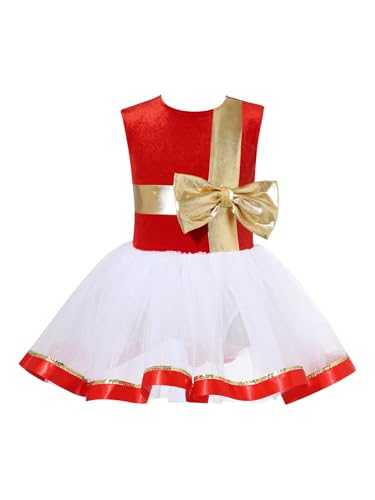 Xnihocha Weihnachtskostüm Kinder Mädchen Weinachten Ballett Tanzkleid Ärmellos Tütü Trikot Tanzkleidung Rot 134-140 von Xnihocha