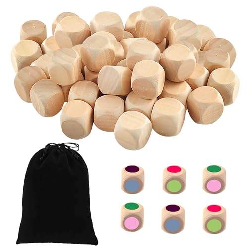 XoeLLe 50 Stück Holzwürfel Holz würfel Blanko Würfel Spielwürfel Blankowürfel Leere Würfel Olzwürfel Holzwürfel Bastelwürfel Holzwürfel Blanko 20 mm DIY für DIY Kunst & Handwerk Brettspiele von XoeLLe