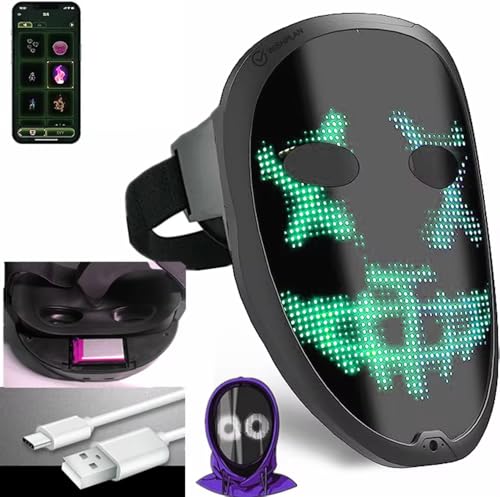 LED-Maske mit personalisierter App, Bluetooth, programmierbar, digital, elektronisch, LED, für Kostüm, Halloween, DJ, Maskerade, Cosplay, Geburtstagsfeier, leuchtende Maske für Halloween von Xoeminor