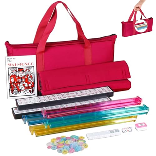American Mahjong Set, klassisches amerikanisches Mahjong-Set komplett, volle Größe mit 166 Fliesen, 4 Stück 2-in-1-Rack/Drücker, rote weiche Tasche, Chips, Windhändler, Handbuch und Würfel American Mahjong Set, klassisches amerikanisches Mahjong-Set komplett, volle Größe mit 166 Fliesen, 4 Stück 2-in-1-Rack/Drücker, rote weiche Tasche, Chips, Windhändler, Handbuch und Würfel von Xoeryoy