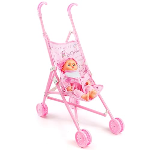 Xoeryoy Babypuppe mit Kinderwagen 2pcs Set Faltbare realistische Babypuppenwagen weiche hautfreundliche Puppen-Kinderwagen-Kinderwagen-Kinderwagen-Spielzeug für interaktive Spiele des Rollenspiels von Xoeryoy