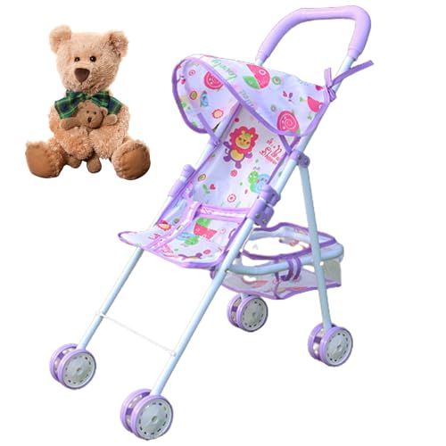 Xoeryoy Puppenwagen für 3+ Kinder Faltbare simulierte Spielzeugfahrzeugwagen große Kapazität Baby Kinderwagen Spielzeug mit EasyGripGripPuppenKinderwagen lila, (.) von Xoeryoy