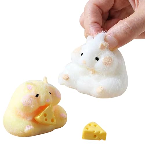 Xoeryoy 2 PCs Hamsterspielzeug weich entzückend Stressabbau Spielzeug Kleiner Squeeze Hamsterform mit Käse -Zappelspielzeug für Teenager Kinder Erwachsene Home Office. (Gelb, weiß). von Xoeryoy