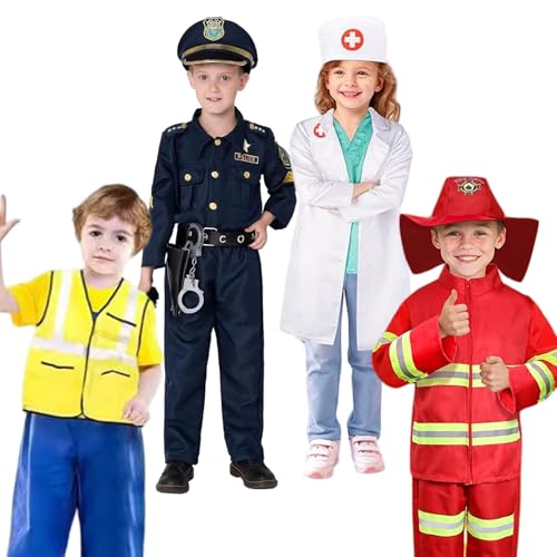 Xoeryoy 4 Sets Halloween -Kostüme für Kinder, lustige Kinderkostüme Bauarbeiter, Polizei, Feuerwehrmann, Doktor für Jungen Mädchen tun Rollenzubehör vor, Accessoires Xoeryoy 4 Sets Halloween -Kostüme für Kinder, lustige Kinderkostüme Bauarbeiter, Polizei, Feuerwehrmann, Doktor für Jungen Mädchen tun Rollenzubehör vor, Accessoires von Xoeryoy