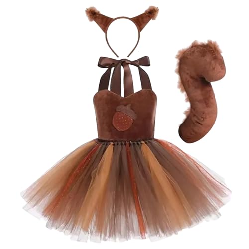 Xoeryoy Halloween -Kostüme für Kinder, Eichhörnchenstil Halloween Kostüme mit Ohrenstirnband und Schwanz für Geburtstagsfeier Dschungelparty, xs Xoeryoy Halloween -Kostüme für Kinder, Eichhörnchenstil Halloween Kostüme mit Ohrenstirnband und Schwanz für Geburtstagsfeier Dschungelparty, xs von Xoeryoy