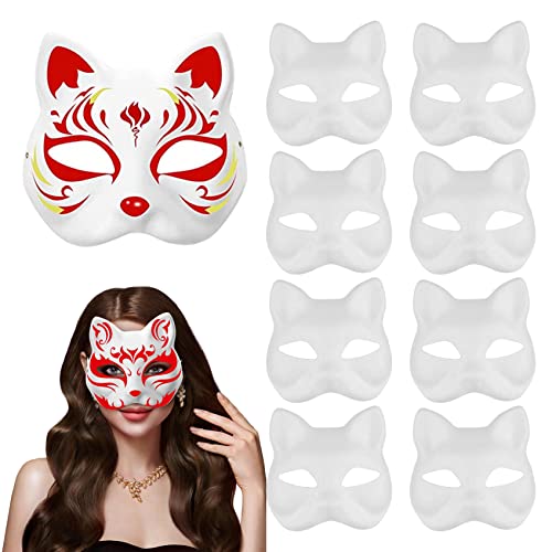 Xoeryoy Katzenmaske Masquerade Fox Katze weiße Papiermaske DIY Farbe Leere Masken für Kinder Kostüm Cosplay Halloween 9pcs, (.) von Xoeryoy