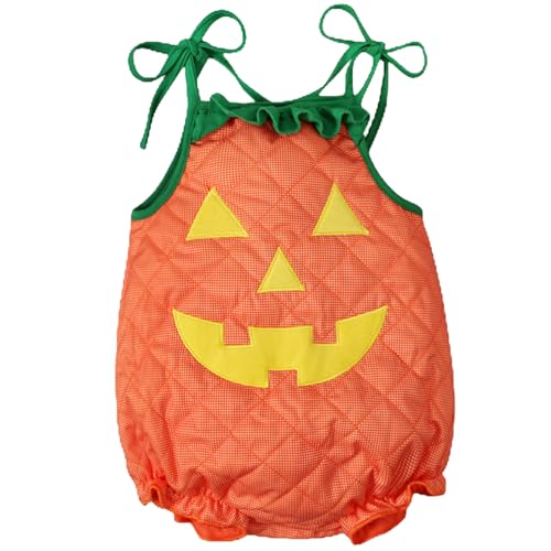 Xoeryoy Kleinkindkürbis Kostüm Halloween Baumwolle Unisex ärmellose Kürbis Kostüm Lächeln Gesicht Winter Halloween Kostüme für Party Cosplay, Größe 110 für 100 cm von Xoeryoy