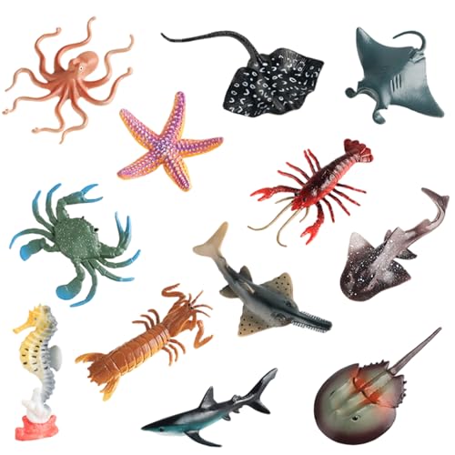 Xoeryoy Sea Animal Figuren 12PCs Verschiedene realistische Plastik -Meerestierspielzeug umfassen Sternenfische, Krabben, Hai und mehr Bildungs- und Lernspielzeug für Kinder von Xoeryoy