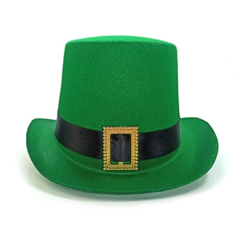 Xoeryoy St. Patricks Day Hut Green Top Hat Irish Shamrock Hut mit schwarzer Band und Goldener Schnalle für Kostümkleid, (.) von Xoeryoy