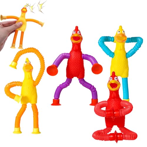 4 Stück Teleskop Saugnapf Spielzeug, Pop Röhren Sensorisches Huhn Spielzeug, Huhn-Teleskopspielzeug, Anti Stress Fidget Toys, Lustiges Pädagogisches Stressabbau Spielzeug für Kinder und Erwachsene von XongSyue