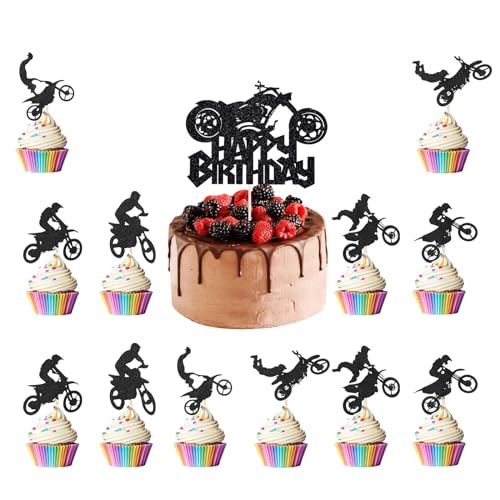 Motorrad Tortendeko, 13Stück Cake Topper Geburtstag, Muffin Deko, Glitter Deko Geburtstag, Kuchen Deko, Sport Motocross Thema Party Dekorationen, Scooter Geburtstag Torten Deko für Jungen und Männer von XongSyue