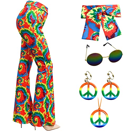 XonyiCos 60er 70er Jahre Frauen Kostüme Zubehör Hippie Hosen Bell Bottom ausgestellte Hosen Yoga Hosen für 70er Jahre Theme Party Halloween Cosplay (Grün, XXL) von XonyiCos