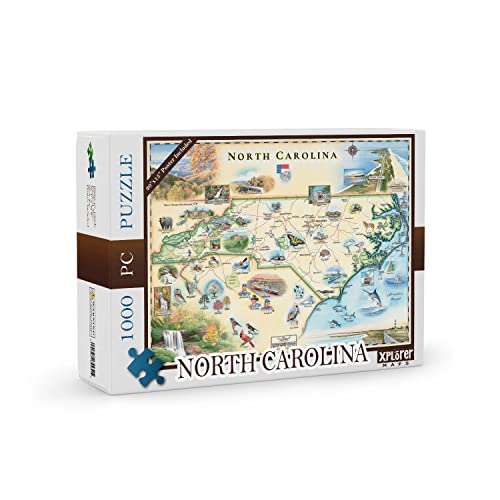 Xplorer Map 1000 Teile North Carolina Karton Puzzle - Lernpuzzle mit regionalen, Nationalparks, Touristenpunkten, Sehenswürdigkeiten für Erwachsene und Jugendliche. von Xplorer Maps