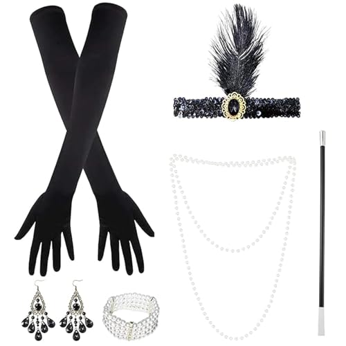 Xrten 6 Stück 1920er Accessoires Damen, Flapper Gatsby Accessoires-Set, Charleston Kleid 20er Jahre, 20er Jahre Kostüm Damen für Halloween Weihnachte mit Stirnband Handschuhen Perlenkette Ohrringen Xrten 6 Stück 1920er Accessoires Damen, Flapper Gatsby Accessoires-Set, Charleston Kleid 20er Jahre, 20er Jahre Kostüm Damen für Halloween Weihnachte mit Stirnband Handschuhen Perlenkette Ohrringen von Xrten