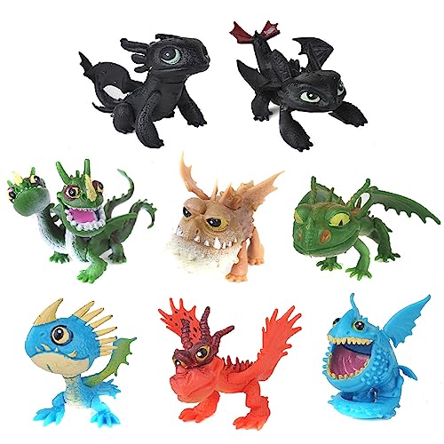 Xrten 8 Stücke Mini Dragon Figuren, 5 bis 7 cm Helle Farbe Spielzeuge in Form von Drachen Kuchendekoration Spielzeug Drachenzähmen Geschenke für Kinder von Xrten