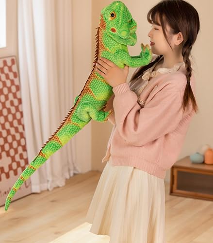 Xshelley Realistische grüne Eidechse Plüschtier Spielzeug, Chamäleon Puppen, Reptilien Plüschtiere Mähneneidechsen, Wildtier Spielzeug Geschenke für Kinder Länge 95cm von Xshelley