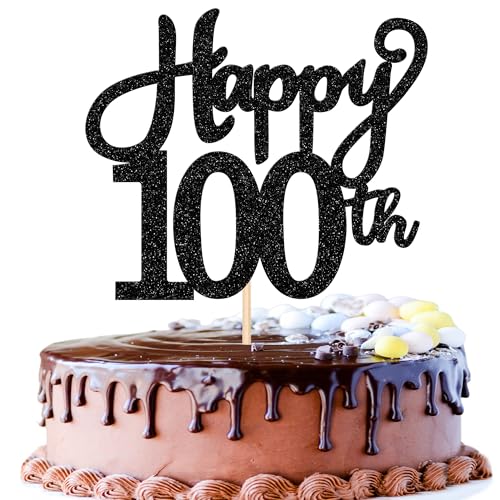 1 Packung Happy 100th Birthday Cake Topper Glitter Cheers to 100 Years Birthday Cake Pick One Hundred Hello 100 Fabulous Cake Decoration for Happy 100th Birthday Anniversary Party Cake Decorations von Xsstarmi