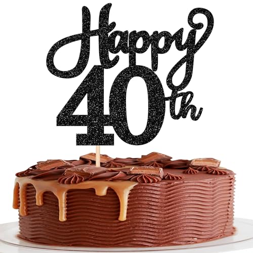 1 Packung Happy 40th Birthday Cake Topper Glitter Cheers to 40 Years Birthday Cake Pick Forty Hello 40 Fabulous Cake Decoration for Happy 40th Birthday Wedding Anniversary Party Cake Decorations Black von Xsstarmi