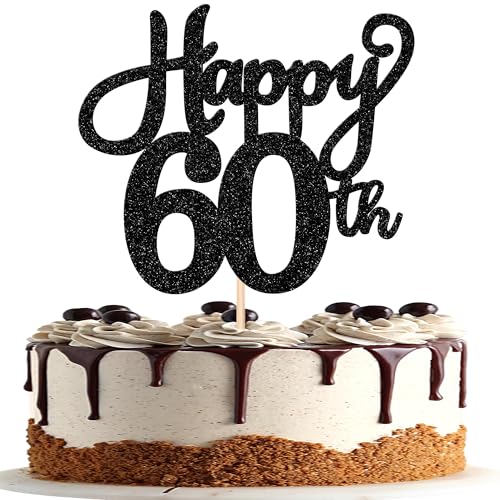 1 Packung Happy 60th Birthday Cake Topper Glitter Cheers to 60 Years Birthday Cake Pick Sixty Hello 60 Fabulous Cake Decoration for Happy 60th Birthday Wedding Anniversary Party Cake Decorations Black von Xsstarmi