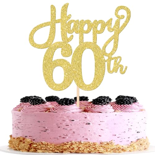 1 Packung Happy 60th Birthday Cake Topper Glitter Cheers to 60 Years Birthday Cake Pick Sixty Hello 60 Fabulous Cake Decoration for Happy 60th Birthday Wedding Anniversary Party Cake Decorations Gold von Xsstarmi