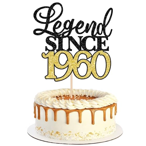 Xsstarmi 1 Packung Legend Since 1960 Cake Topper Glitter Happy 65th Birthday Cake Topper Cheers to 65 Fabulous Cake Decoration for 65th Birthday Wedding Anniversary Party Black Gold von Xsstarmi