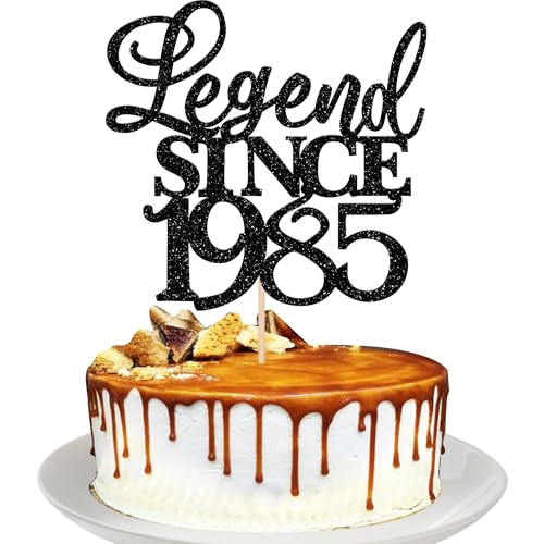 Xsstarmi 1 Packung Legend Since 1985 Cake Topper Glitter Happy 40th Birthday Cake Topper Cheers to 40 Years Birthday Cake Decoration for 40th Birthday Wedding Anniversary Party Decorations Black von Xsstarmi