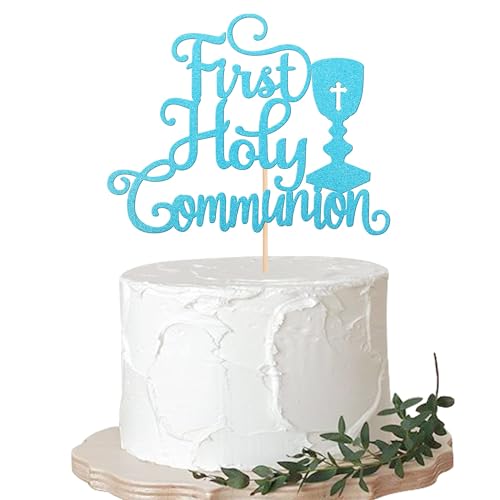 Xsstarmi 1 Packung Tortendeko Die Erste Kommunion Tortenaufsatz Glitzer First Communion Kuchen Pick Erste Taufe Kuchen dekorationen für Gott Segne Christliche Taufe Geburtstag Party Zubehör Blau von Xsstarmi