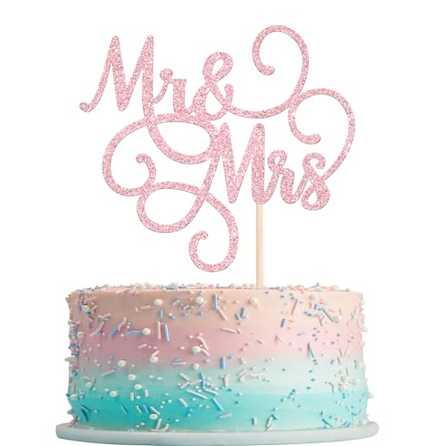 Xsstarmi 1 Packung Tortendeko Hochzeit Tortenaufsatz Glitzer Mr and Mrs Kuchen Topper für Brautdusche Hochzeit Verlobung Jubiläum Zubehör für Party Kuchen Dekorationen Hellrosa von Xsstarmi