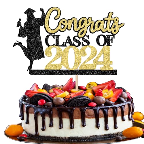 Xsstarmi 1 Packung Tortendeko Mädchen Abschluss Tortenaufsatz Glitzer Schwarz Gold Congrats Class of 2024 Kuchen Topper Dekoration Girls Graduation Zubehör für Party Kuchen Dekorationen Xsstarmi 1 Packung Tortendeko Mädchen Abschluss Tortenaufsatz Glitzer Schwarz Gold Congrats Class of 2024 Kuchen Topper Dekoration Girls Graduation Zubehör für Party Kuchen Dekorationen von Xsstarmi