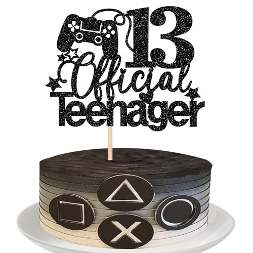 Xsstarmi 1 Packung mit 13 offiziellen Teenager-Kuchenaufsätzen, Stern-Glitzer-Controller, Videospiel-Thema, Kuchendekoration für Kinder, Teenager, Happy 13th Birthday, Partyzubehör, Schwarz von Xsstarmi