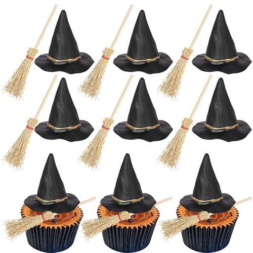 Xsstarmi 12 Packung Halloween Hexe Cupcake Toppers 3D Besen Schwarzer Hexenhut Cupcake Picks für Halloween Hexe Geburtstag Jahrestag Party Kuchendekoration Xsstarmi 12 Packung Halloween Hexe Cupcake Toppers 3D Besen Schwarzer Hexenhut Cupcake Picks für Halloween Hexe Geburtstag Jahrestag Party Kuchendekoration von Xsstarmi