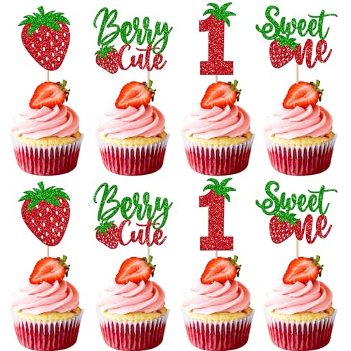 Xsstarmi 24 Packung 1. Geburtstag Cupcake Toppers Glitzer Süße Erdbeere Cupcake Picks für Erster Geburtstag Party Kuchendekoration Rot Xsstarmi 24 Packung 1. Geburtstag Cupcake Toppers Glitzer Süße Erdbeere Cupcake Picks für Erster Geburtstag Party Kuchendekoration Rot von Xsstarmi
